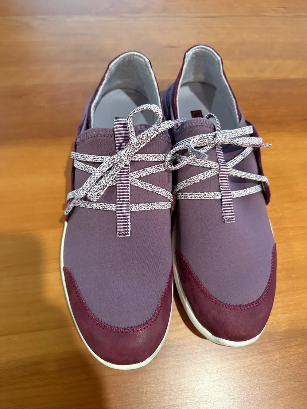 OluKai Miki Li Leather Textile Sneakers Burgundy Mauve